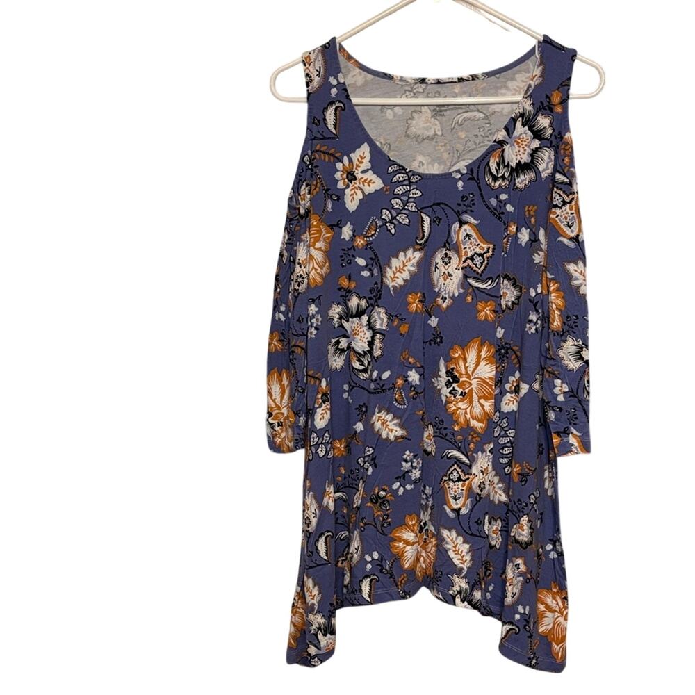 Jessica London Women’s Floral Cold Shoulder Tunic Top - Blue Orange Size 14/16